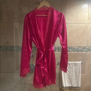 SHEIN Pink Plush Robe Intimates Sleepwear